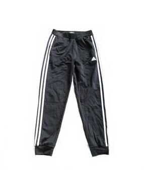 Adidas Kids Black Track Pants with White Stripes, Size M 10/12